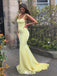 Elegant Yellow Mermaid Spaghetti Straps V Neck Long Formal Prom Gowns,Evening Dresses,WGP381