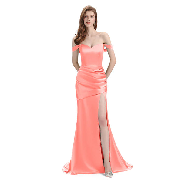 Mismatched Coral Mermaid Side Slit Cheap Long Bridesmaid Dresses Online, WGM138