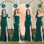 Mismatched Dark Green Mermaid Soft Satin Long Slits Bridesmaid Dresses, WGM116