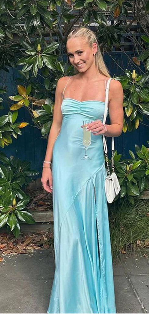 Simple Blue Sheath Side Slit  Maxi Long Party Prom Dresses,Evening Dresses,WGP289