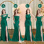 Emerald Mermaid Sexy High Slit Burnt Brown Satin Long Bridesmaid Dresses, WGM012