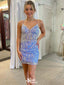 Gorgeous Mermaid Spaghetti Straps V Neck Sequin Lace Short Homecoming Dresses, EPT134