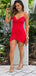 Sexy Red Mermaid Spaghetti V Neck Sleeveless Cheap Short Homecoming Dresses, EPT142