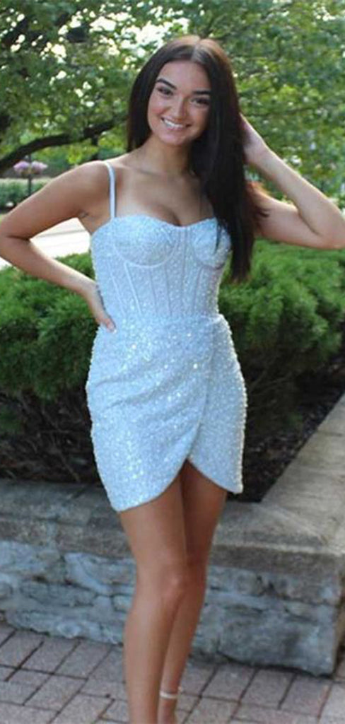 Gorgeous Mermaid Sweetheart Spaghetti Straps Sleeveless Sequin Cheap Short Homecoming Dresses, EPT157