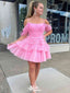 Elegant Pink Spaghetti Straps Sleeveless Ruffle Cheap Short Homecoming Dresses, EPT168