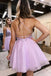 Elegant Purple Spaghetti Straps V Neck Sleeveless Applique Cheap Short Homecoming Dresses, EPT169