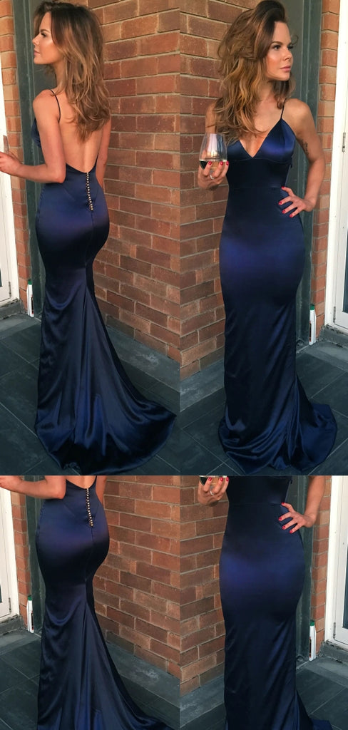 Fascinating Blue Mermaid Spaghetti Strap Backless Sleeveless with Trailing,Evening Dresses for Women,WGP521