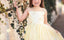 Lovely Light Yellow Round Neck Sleeveless Sequin Little Long Flower Girl Dresses, Wedding Flower Girl Dresses, FGD035