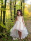 Cute Straps Round Neck Sleeveless Short Front Long Back Applique Little Long Flower Girl Dresses, Wedding Flower Girl Dresses, FGD039