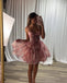 Cute Pink Spaghetti Strap A-Line Short Homecoming Dresses For Party, EPT677