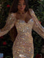 Shiny Sweetheart Long Sleeve Mermaid Sequin Short Homecoming Dresses For Party, EPT668