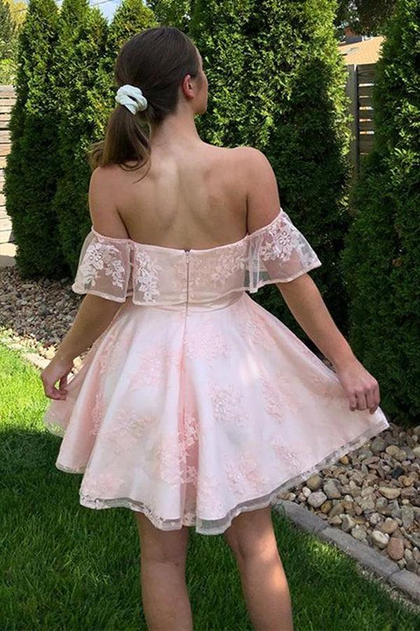 Cute Pink Off-Shoulder Short Sleeveless Homecoming Dresses For Birthday Party, EPT692