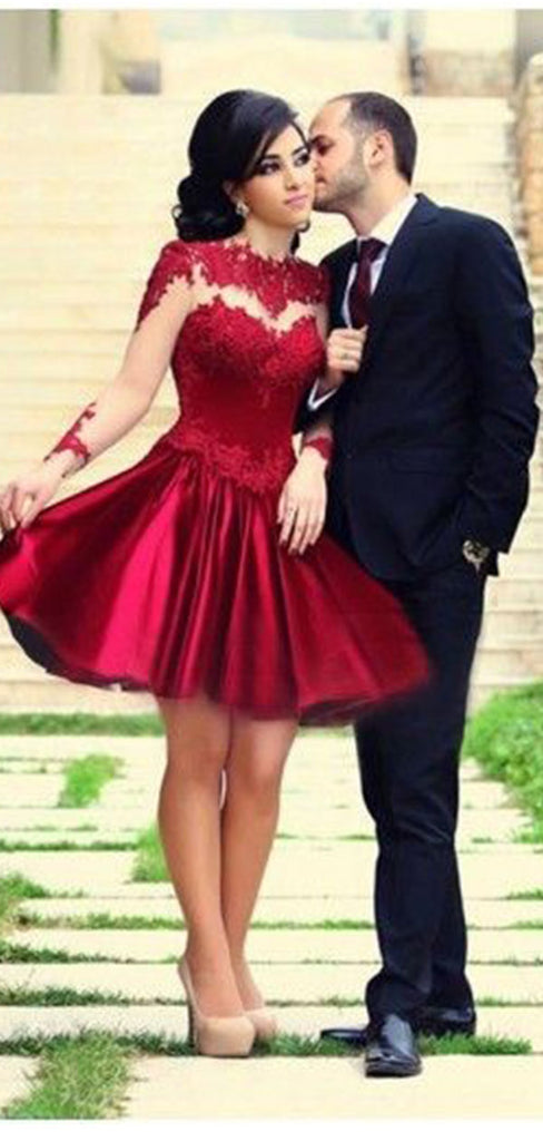 Charming Red Halter Long Sleeve A-Line Short Homecoming Dresses For Birthday Party, EPT714