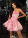 Unique Strapless 3D Floral Applique Tulle Short Homecoming Dress Fancy Graduation Party Gown, EPT719