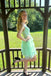 Gorgeous Mint Green A-Line Spaghetti Straps V Neck Applique Ruffle Short Homecoming Dresses, EPT130