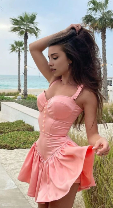 Cute Pink Spaghetti Strap A-Line Short Sleeveless Homecoming Dresses For Birthday Party, EPT686