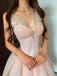 Sexy Pink V-Neck Sleeveless A -Line Lace Short Homecoming Dresses For Party , EPT665