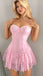 Sexy Pink Sweetheart Long Sleeve Lace A-Line Short Homecoming Dresses For Party, EPT663