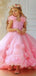 Cute Pink V-Neck Floral Long A-Line Flower Girl Dress , FG027