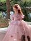 Cute Pink Off-Shoulder Long A-Line Flower Girl Dress , FG025