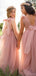 Cute Pink Square Sleeveless Floral Long A-Line Flower Girl Dress, FG030