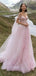 Elegnat Off-The-Shoulder Tulle Wedding Dress Pink Floral Applique Fairy Style Ball Gown,WDH190