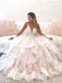 Fancy V-Neck Tiered Tulle A-Line Long Wedding Dresses With Sweep Trailing,WDH187