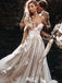 Unique Off Shoulder Floral Lace Wedding Dress A Line Tulle Bridal Gown,WDH189