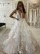 Fancy V-Neck Tiered Tulle A-Line Long Wedding Dresses With Sweep Trailing,WDH187