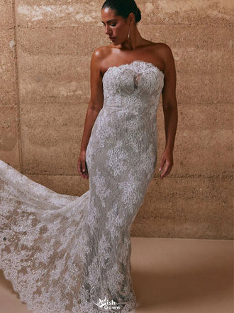 Sexy White Sweetheart Lace Mermaid Long Wedding Dresses With Sweep Trailing ,WDH169