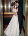 Elegant White Off-Shoulder A-Line Long Wedding Dresses With Sweep Trailing,WDH182