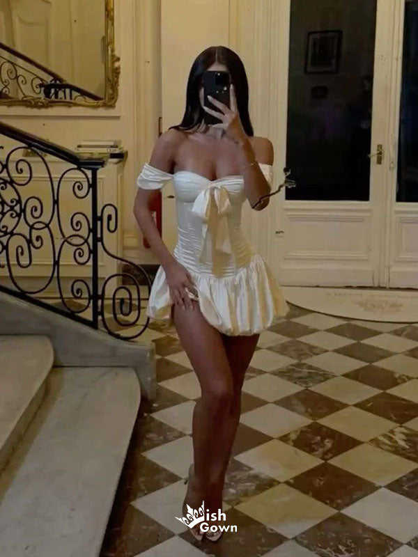 Sexy White Off Shoulder A-Line Short Mini Homecoming Dress,Birthday DressEPT656