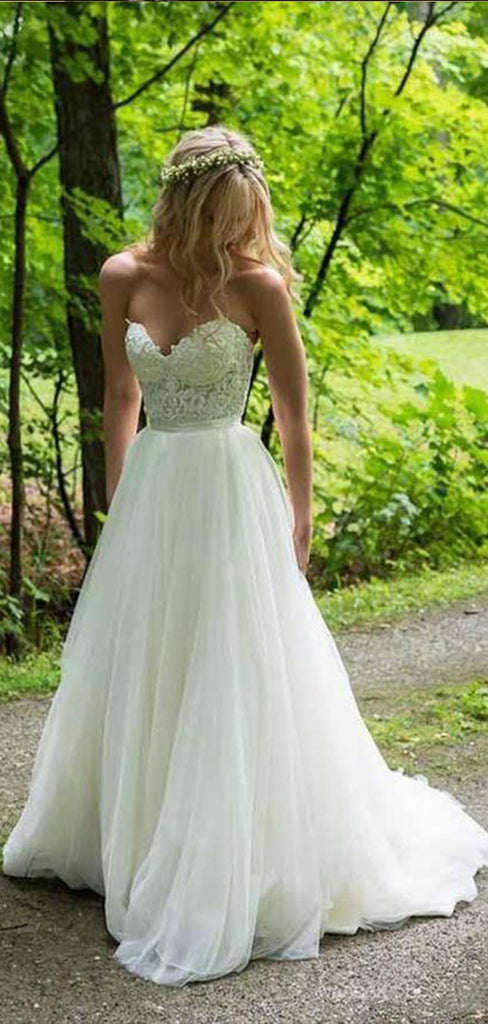 Romantic Tulle Strapless Applique Popular Bridal Long Wedding Dresses, WDH093