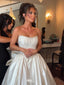 Elegant White Sweetheart Sleeveless A-Line Long Wedding Dresses With Sweep Trailing,WDH161