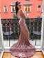 Sexy Pink Mermaid Sequin Off Shoulder Maxi Long Party Prom Dresses,WGP281