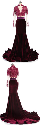 Elegant Long Sleeves Mermaid Sexy Cheap Long Evening Prom Dresses, WG1017 - Wish Gown