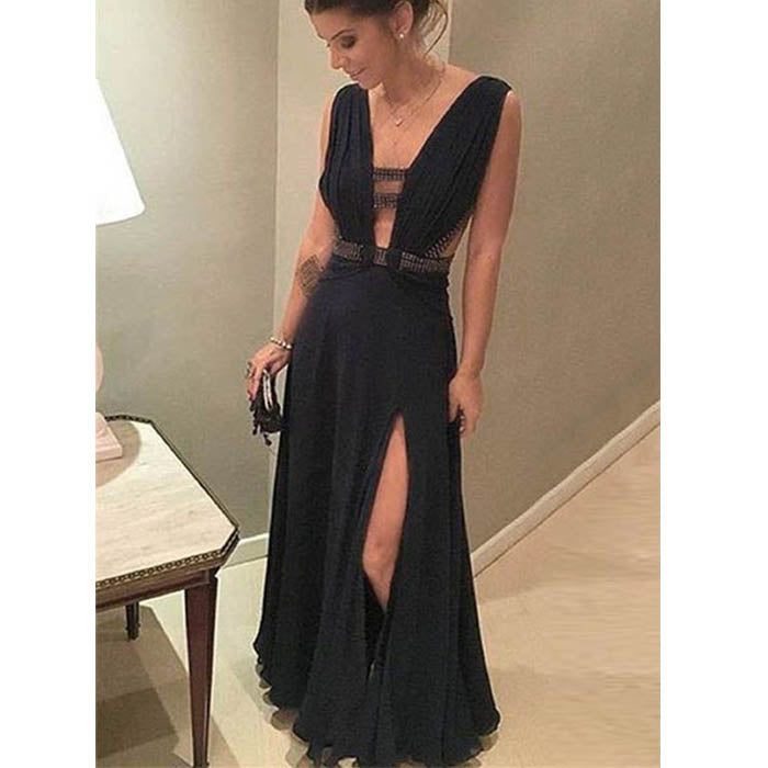 Black Sexy Side Split Online Simple Cheap Long Prom Dresses, WG1036 - Wish Gown