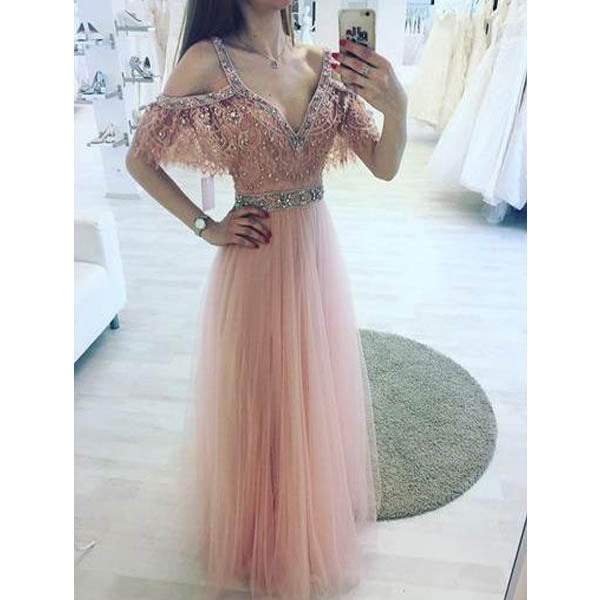 Unique Formal Pretty Tulle Formal Long Prom Dresses, WG1040