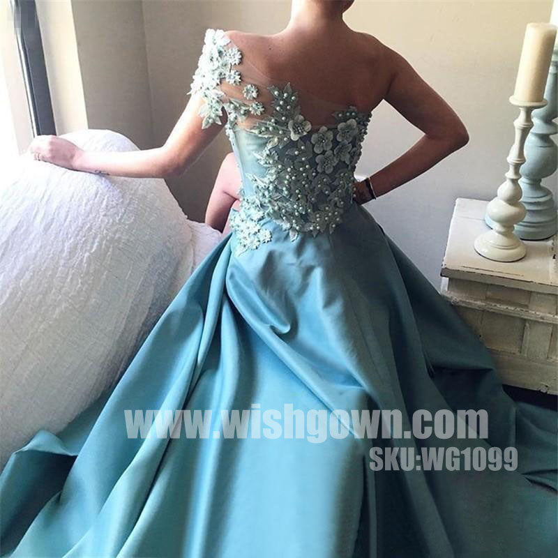 Popular One Shoulder Side Split Elegant Cheap Long Prom Dresses, WG1099