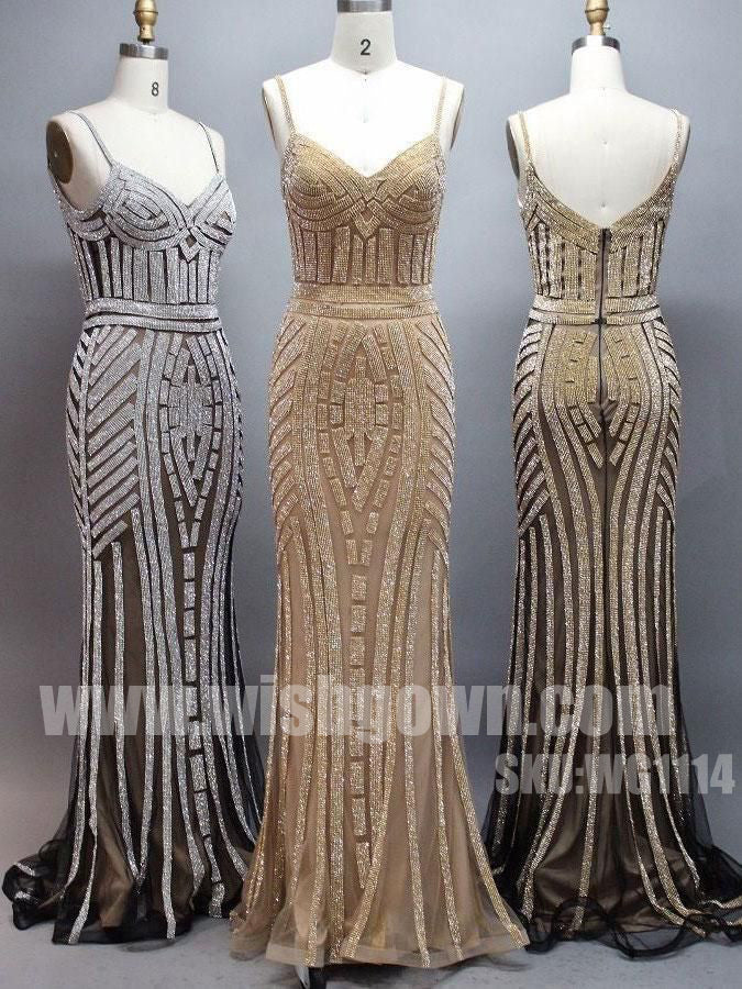 Most Popular Sparkle Charming Spaghetti Strap Evening Long Prom Dresses, WG1114