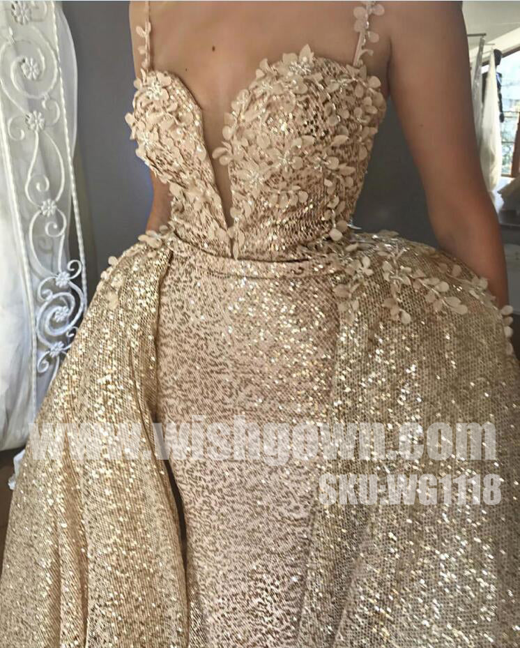 Affordable Spaghetti Strap Sparkle Sexy Popular Long Evening Prom Dresses, WG1118 - Wish Gown