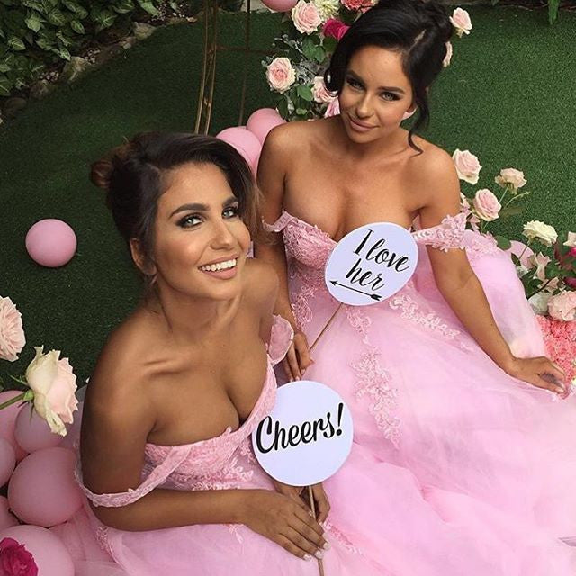 Pink Lace Off Shoulder Sweetheart Beautiful Long Bridesmaid Dresses, WG376