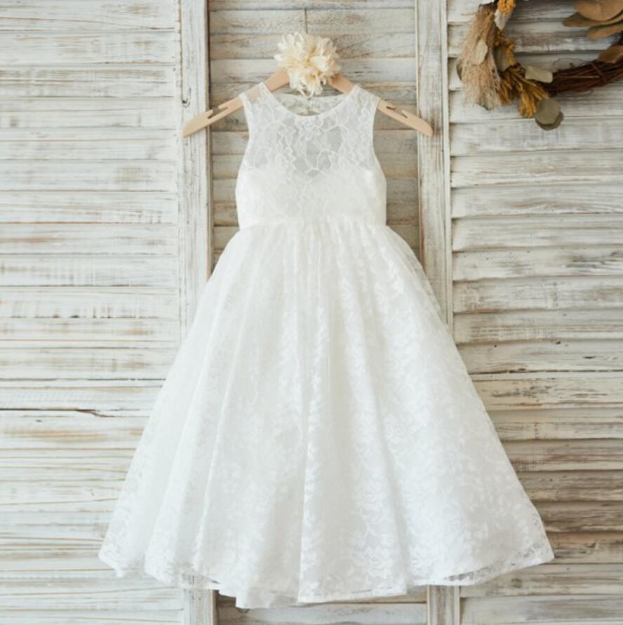 Ivory Cute Lace Flower Girl Dresses, Open Back Little Girl Dresses, FGS013