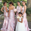 One Shoulder Mermaid Sexy Elegant Pink Long Affordable Bridesmaid Dresses with Handmade Flowers, WG143