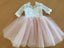 Lace Top Half Sleeves Pink Tulle Flower Girl Dresses, V-back Popular Little Girl Dresses,  FG027