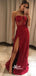 Sweetheart Strapless Red Sequins Slits Mermaid Evening Gowns Prom Dresses , WGP158