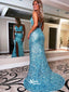 Two Pieces Sequins Spaghetti Straps Lace Up Mermaid Evening Gowns Prom Dresses , WGP138