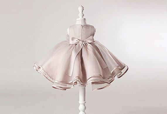 Dusty Pink Satin Tulle Zip Up Flower Girl Dresses, Lovely Little Girl Dresses with Flower Bow, FG030 - Wish Gown