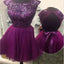 Short purple cap sleeve sparkly open back cocktail charming homecoming prom dresses BD00181