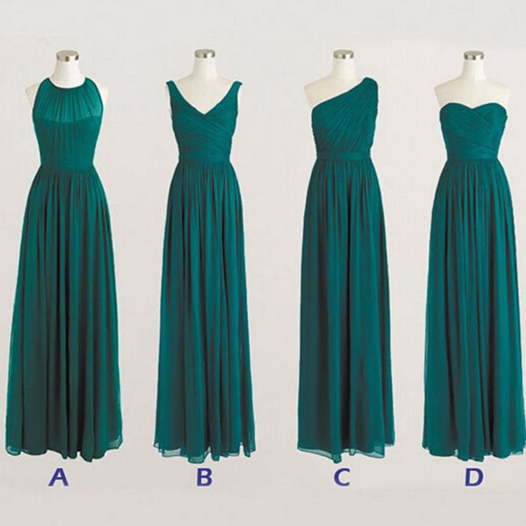 Best Sale Cheap Simple Mismatched Styles Chiffon Floor-Length Formal Long Teal Green Bridesmaid Dresses, WG183 - Wish Gown